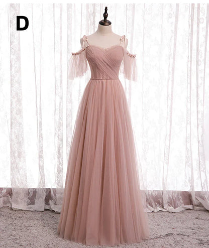 Elegant Pink Sweetheart A-Line Tulle Party Dress Evening Gown Bridesmaid Dress TP4292