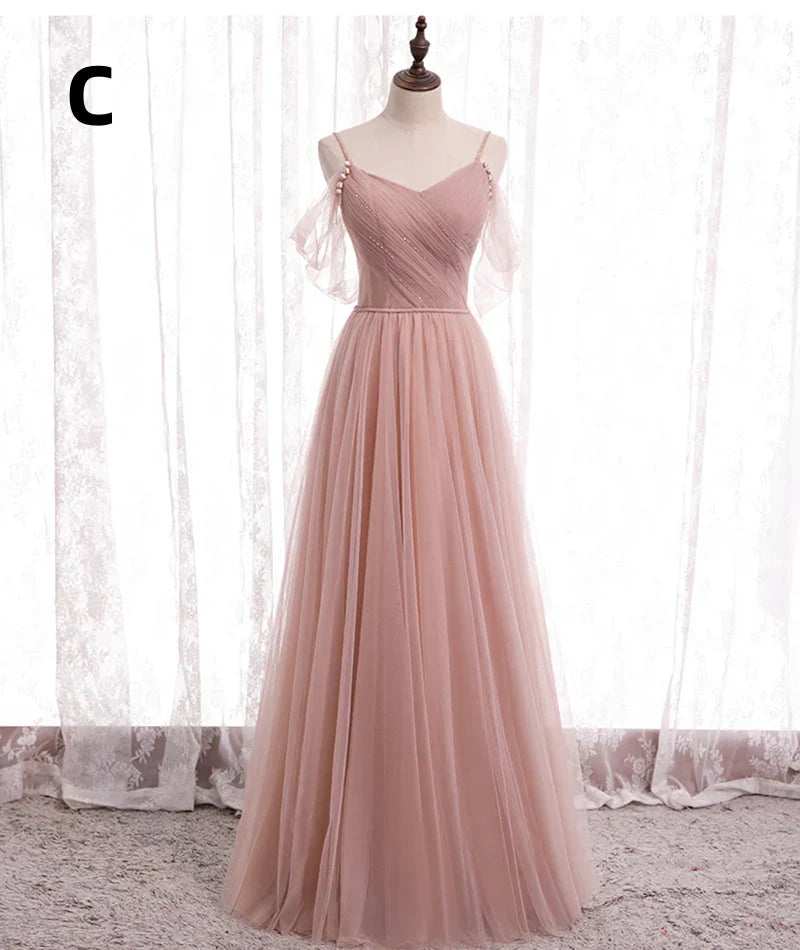 Elegant Pink Sweetheart A-Line Tulle Party Dress Evening Gown Bridesmaid Dress TP4292