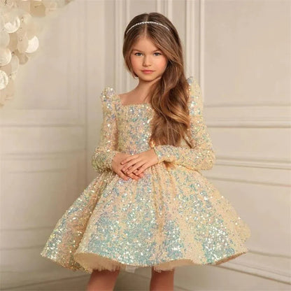 Kids Gold Flower Girl Dress for Wedding and Birthday Party D148
