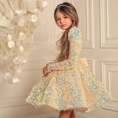Kids Gold Flower Girl Dress for Wedding and Birthday Party D148