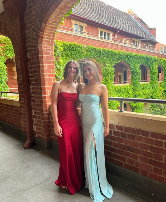 Fancy Aqua Graduation Dress Long with Slit Maxi Grad Dresses