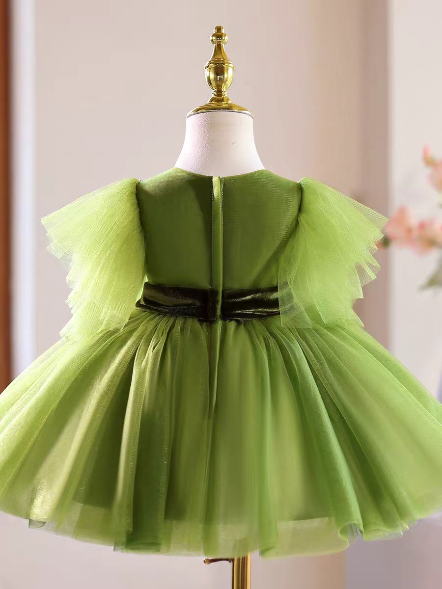 Green Knee Length Flower Girl Dress for Party and Wedding D149