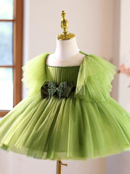 Green Knee Length Flower Girl Dress for Party and Wedding D149