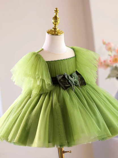 Green Knee Length Flower Girl Dress for Party and Wedding D149