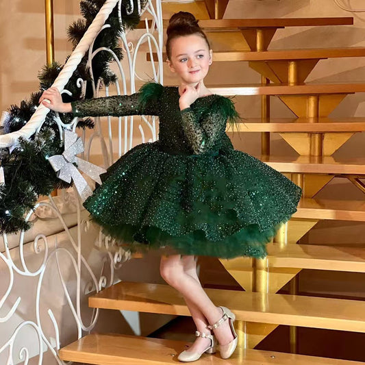 Christmas Girl Dress Beading for Kids Princess Birthday Gown J713