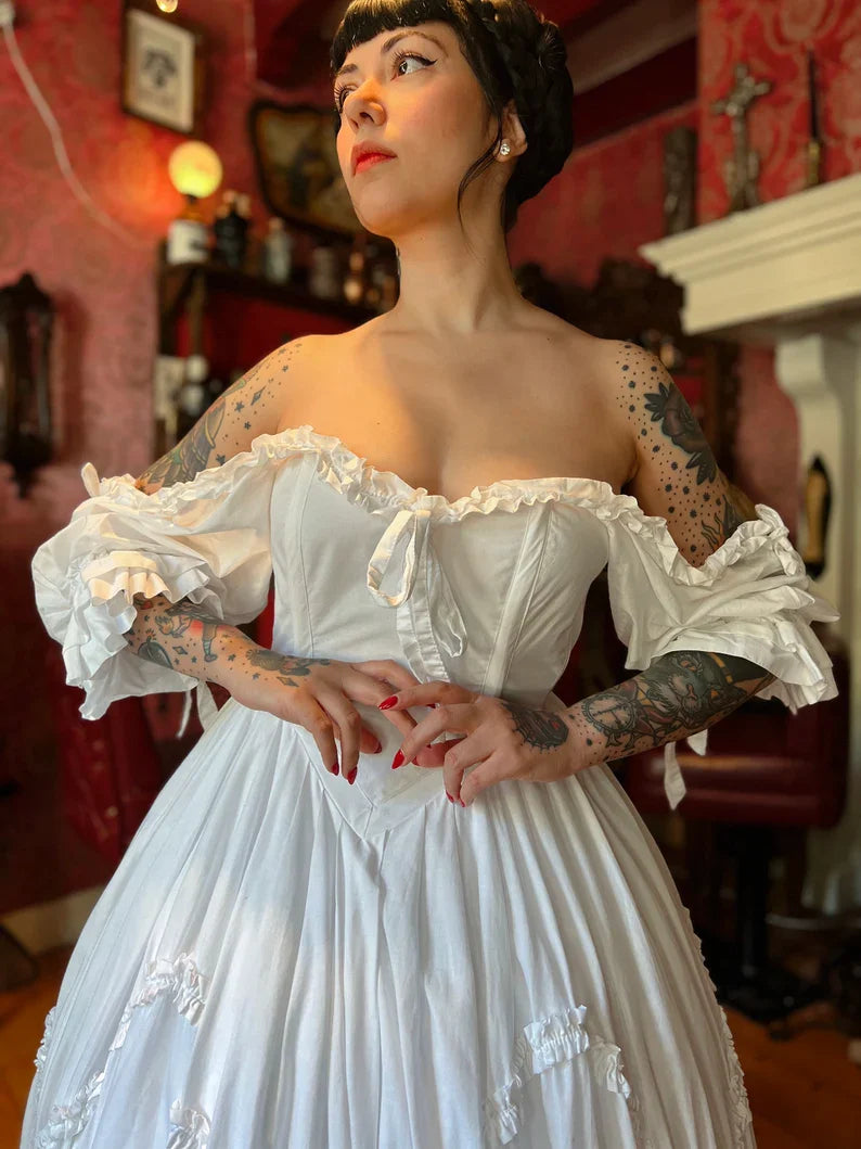 Cute A Line Puff White Satin Long Birthday Dress Evening Dress SH2798