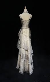 Green/champagne Vintage Elegant Long Lace Ruffle prom dress Evening Dress gh3444