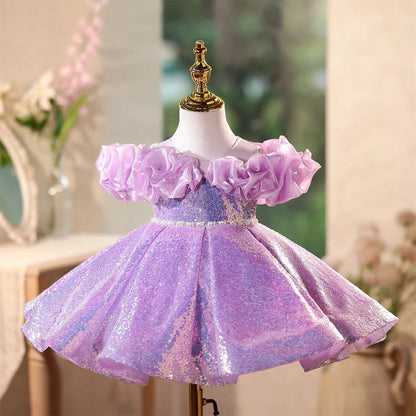 Lavender Flower Girl Dress with Sequins Pearl Accents Birthday D118