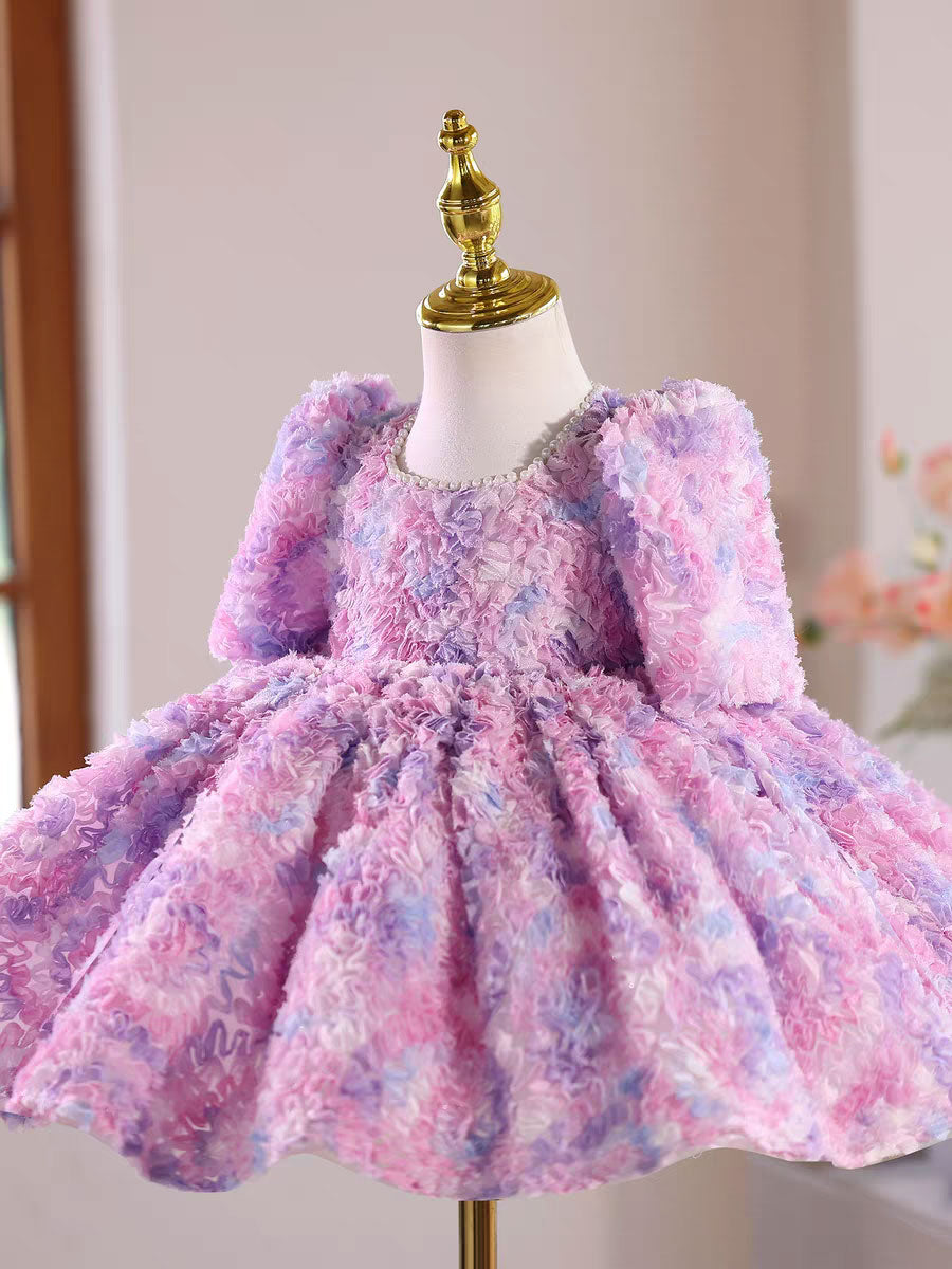 Lilac Princess Lace Flower Girl Dress for Birthday and Wedding J587