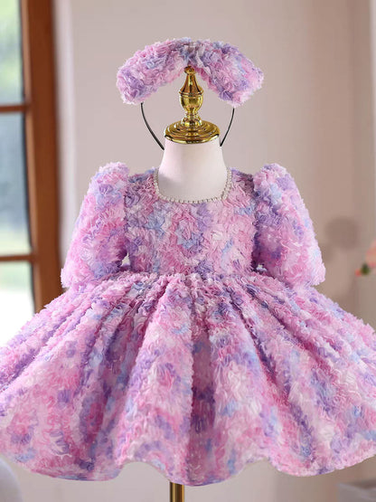 Lilac Princess Lace Flower Girl Dress for Birthday and Wedding J587