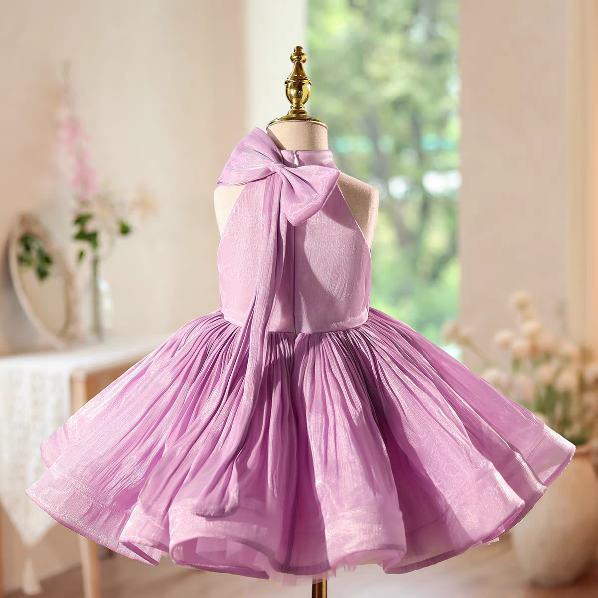 Elegant Lilac Flower Girl Dress Tulle Skirt Birthday Wedding D142