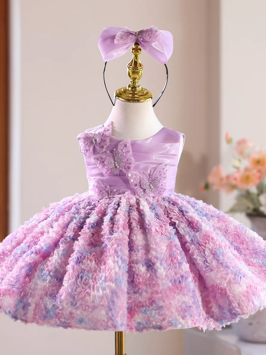 Princess Lilac Tulle Flower Girl Dress for Birthday Wedding D144