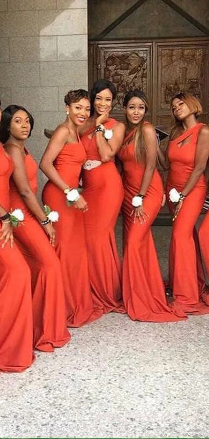 Elegant One Shoulder Bridesmaid Dresses Long Mermaid Maid of Honor Gown