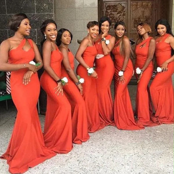Elegant One Shoulder Bridesmaid Dresses Long Mermaid Maid of Honor Gown