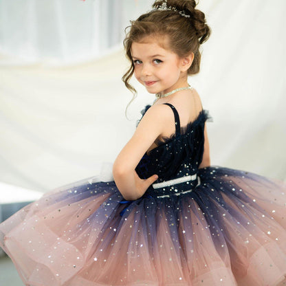 Twinkle Pink Flower Girl Dress with White Bow for Toddler Party D133