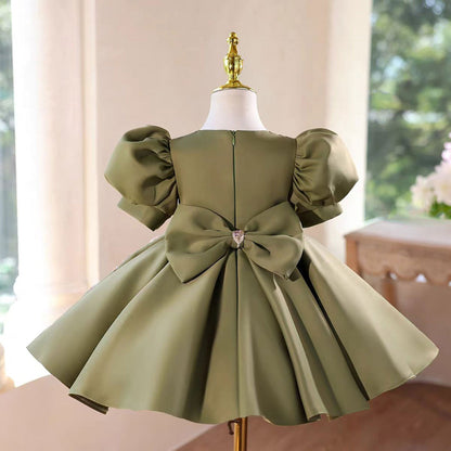 Green Flower Girl Dress Puffy Sleeves for Wedding  Birthday Party D107