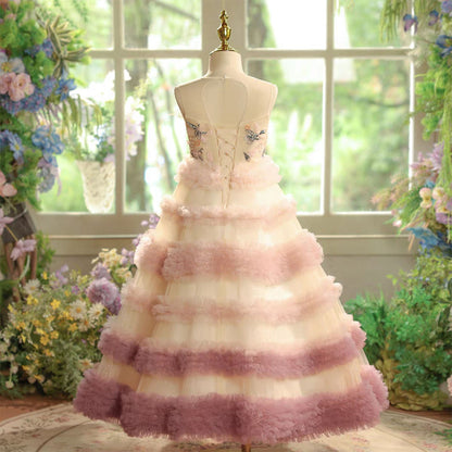 Elegant Tiered Flower Girl Dress for Princess Birthday Pageant J602