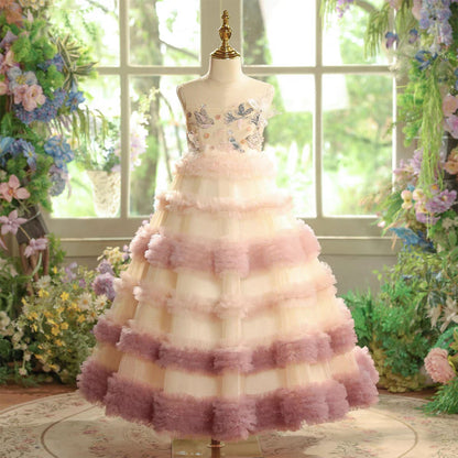 Elegant Tiered Flower Girl Dress for Princess Birthday Pageant J602