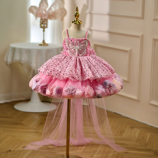 Elegant Flower Girl Dress with Floral Details for Weddings Parties J030