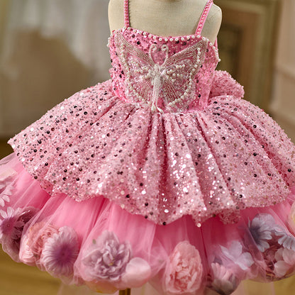 Elegant Flower Girl Dress with Floral Details for Weddings Parties J030