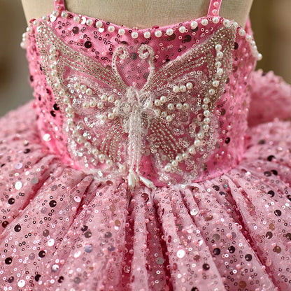 Elegant Flower Girl Dress with Floral Details for Weddings Parties J030