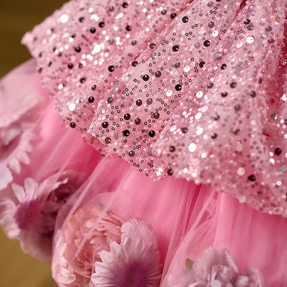 Elegant Flower Girl Dress with Floral Details for Weddings Parties J030