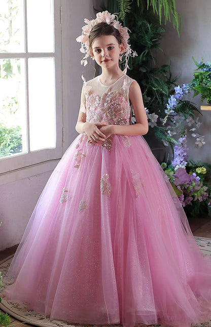 Elegant Beaded Flower Girl Dress for Weddings Birthdays Pageants J147