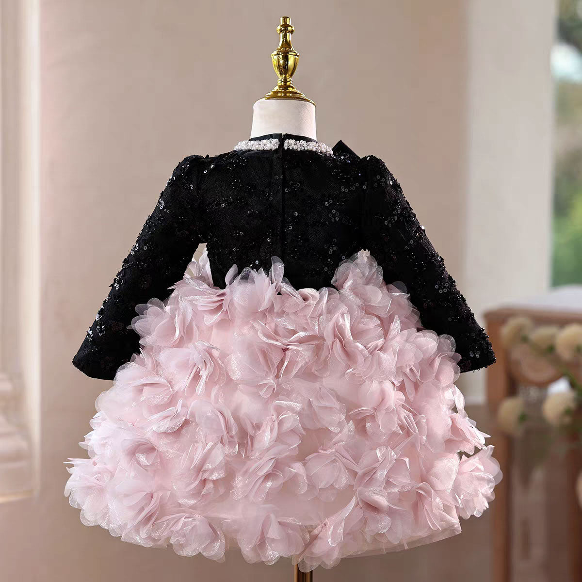 Elegant Pink Long Sleeve Princess Girl Dress for Birthday Party J599