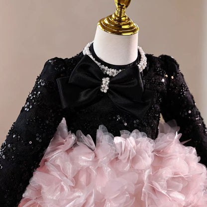 Elegant Pink Long Sleeve Princess Girl Dress for Birthday Party J599