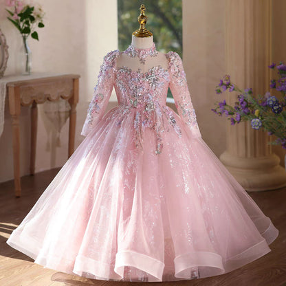 Elegant Pink Flower Girl Dress Princess Birthday Party Gown D183