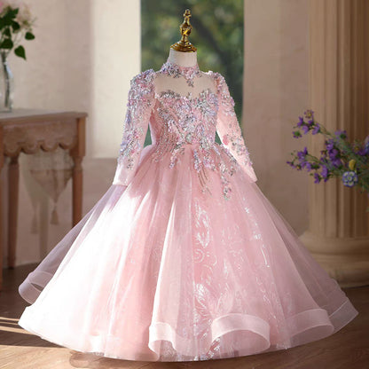Elegant Pink Flower Girl Dress Princess Birthday Party Gown D183
