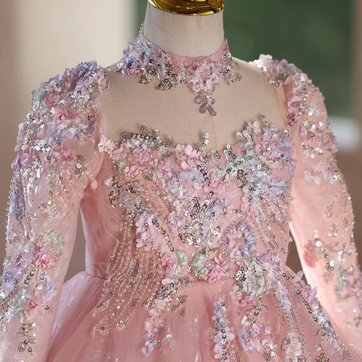 Elegant Pink Flower Girl Dress Princess Birthday Party Gown D183