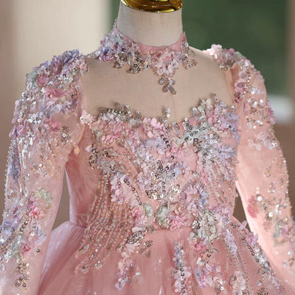 Elegant Pink Flower Girl Dress Princess Birthday Party Gown D183