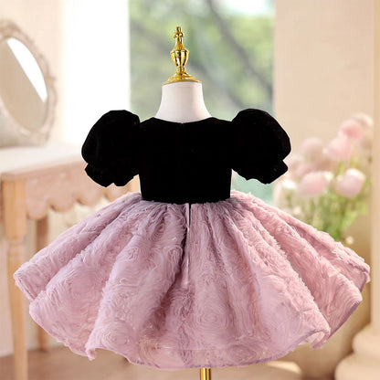 Crystal Knee Length Toddler 1 St Birthday Girl Dress D098