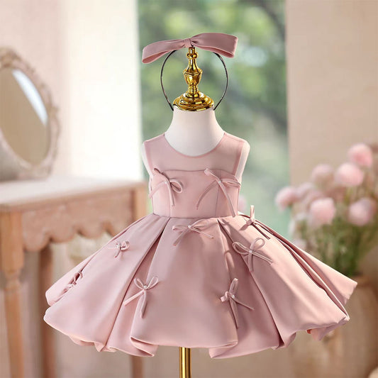 Satin Knee Length 1 St Birthday Princess Girl Dress D097