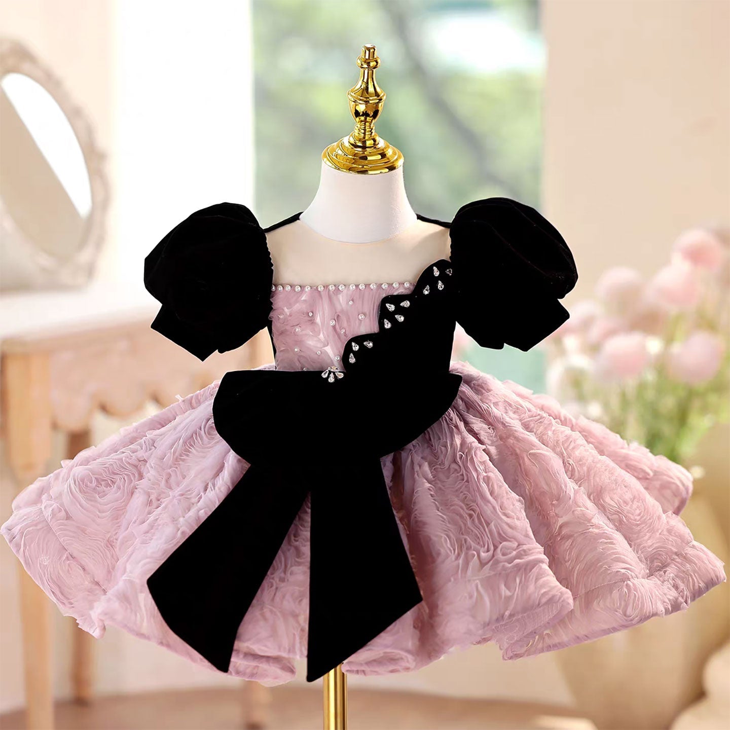 Crystal Knee Length Toddler 1 St Birthday Girl Dress D098