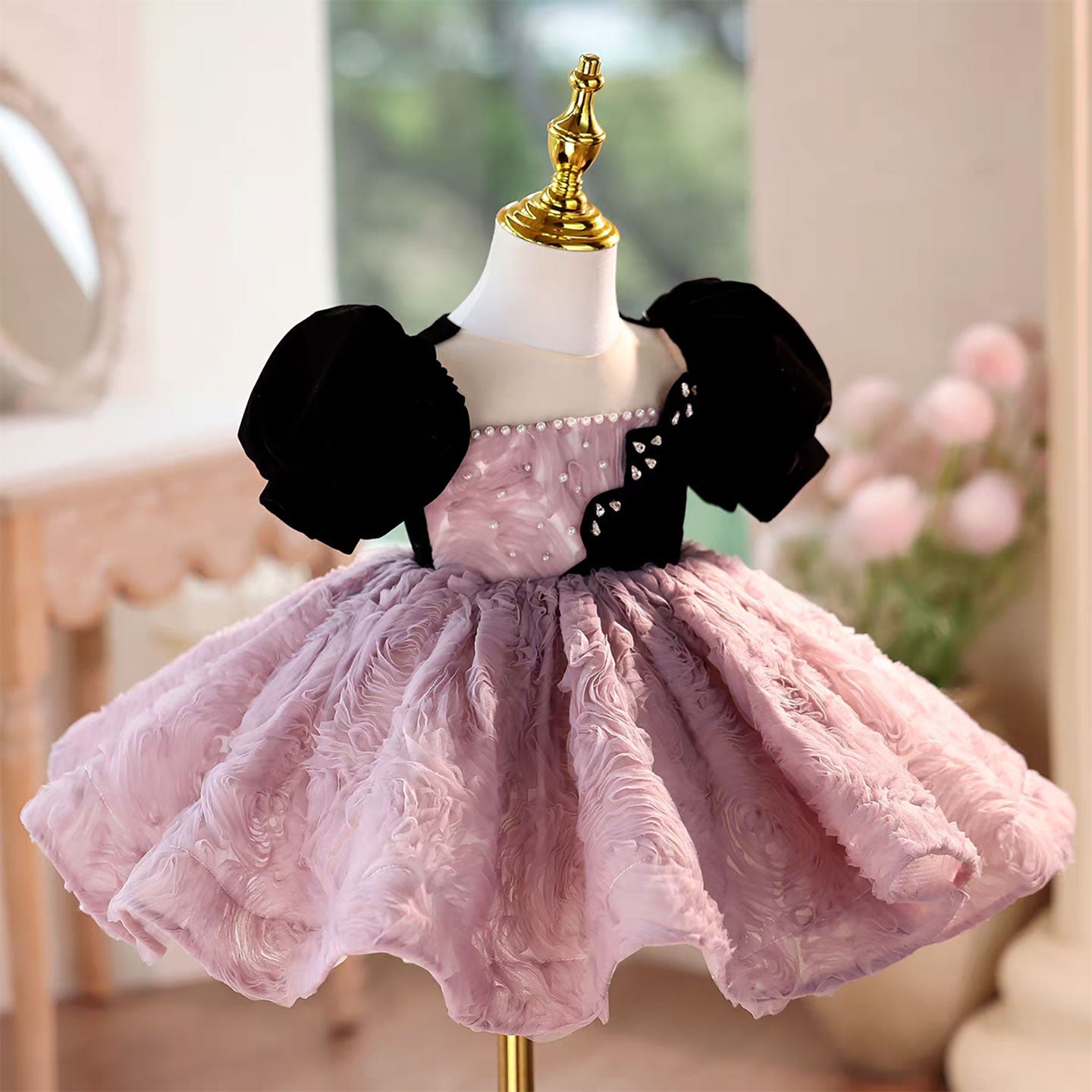 Crystal Knee Length Toddler 1 St Birthday Girl Dress D098