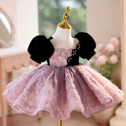 Crystal Knee Length Toddler 1 St Birthday Girl Dress D098