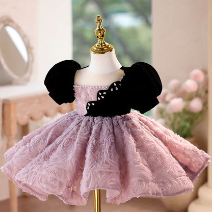 Crystal Knee Length Toddler 1 St Birthday Girl Dress D098