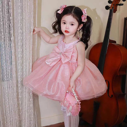 Lovely Sleeveless Bowed Pink Flower Girl Dress D066