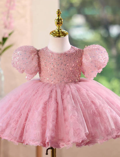 Princess Style Pink Flower Girl Gown for Birthday and Wedding D160