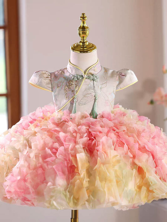 Elegant Pink Chinese Style Girl Dress for Birthday Party J442