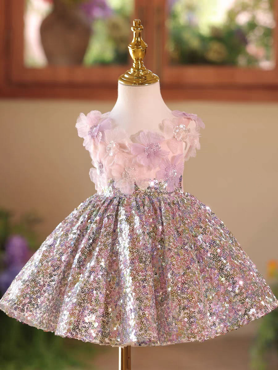 Pink Tulle Flower Girl Dress for Birthday and Special Occasions D154