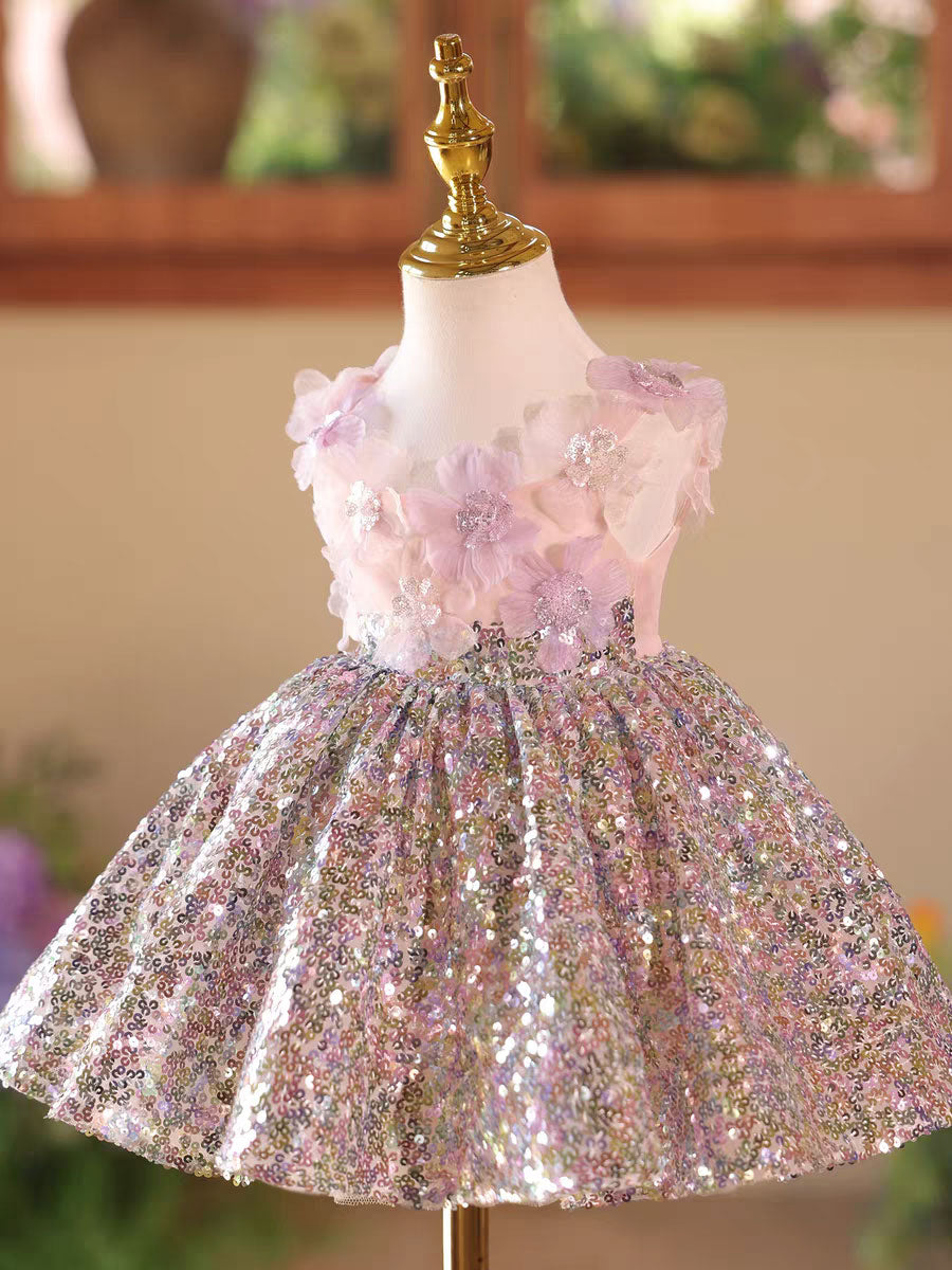 Pink Tulle Flower Girl Dress for Birthday and Special Occasions D154