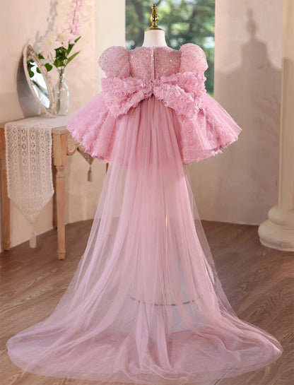 Princess Style Pink Flower Girl Gown for Birthday and Wedding D160