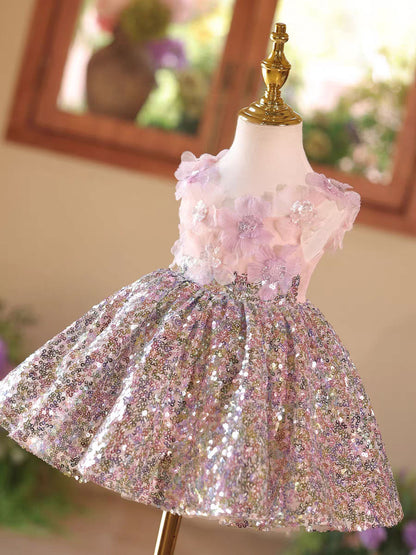 Pink Tulle Flower Girl Dress for Birthday and Special Occasions D154