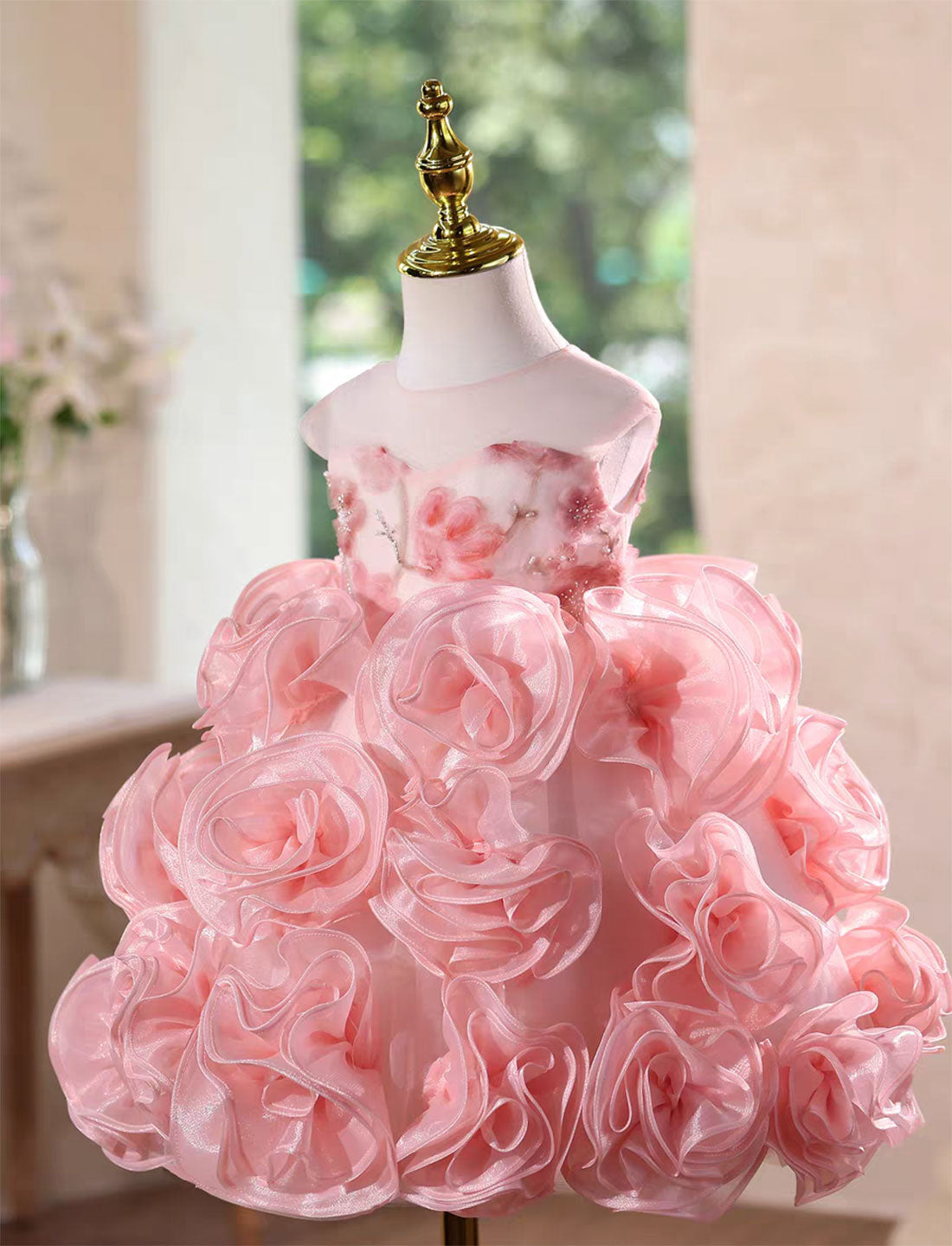 Elegant Pink Princess Flower Girl Dress for Weddings Parties J589