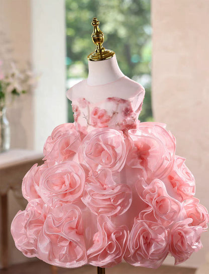 Elegant Pink Princess Flower Girl Dress for Weddings Parties J589