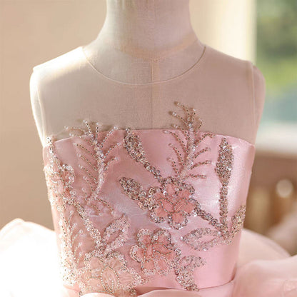 Pink 3D Rose Flower Girl Dress for Toddler Birthday Wedding Party D109