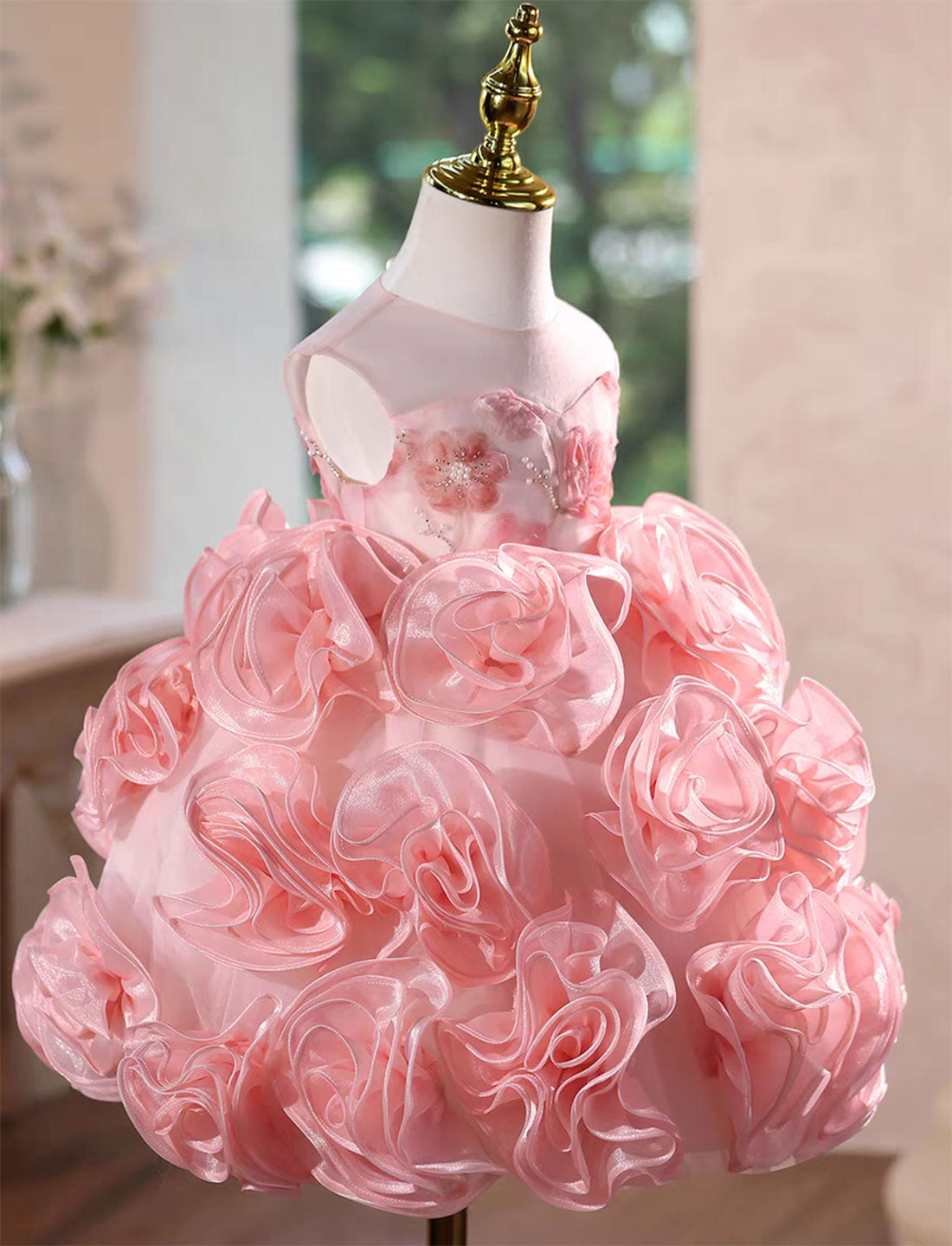 Elegant Pink Princess Flower Girl Dress for Weddings Parties J589